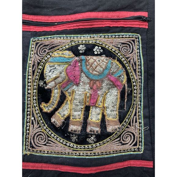 Handmade Elephant Gold Thread Embroidered Vintage Shopping Bag Tote Cross Body - Picture 2 of 7